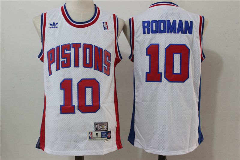 Men Detroit Pistons 10 Rodman White Throwback Stitched NBA Jersey